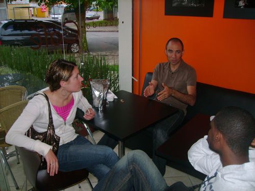 Discussing Brazillian culture at a local coffee shop in Curitiba