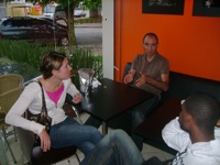 Discussing Brazillian culture at a local coffee shop in Curitiba